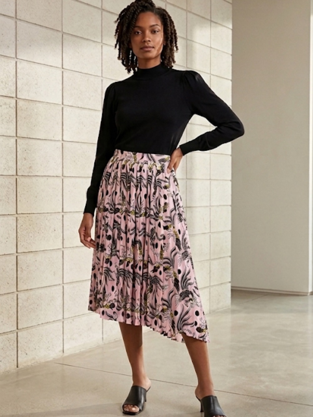 Kenzo Flying Phoenix Pink Pleated Asymmetrical Midi Skirt